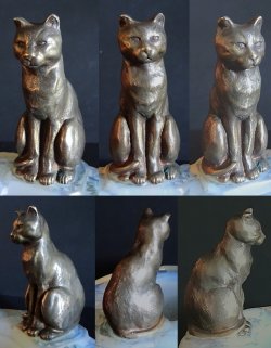 画像3: ブロンズの猫付きオパルセントガラスの灰皿